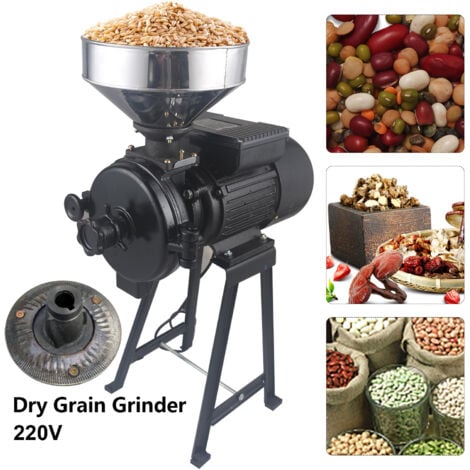 2200 W 220 V Molinillo de cereales eléctrico negro Molinillo de grano seco molino de chatarra, con embudo, alta velocidad, fina, alta eficiencia, para familias y comerciales