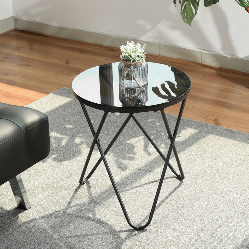 

2208 Mesa de centro redonda 45 cm Vidrio negro Metal Contemporáneo