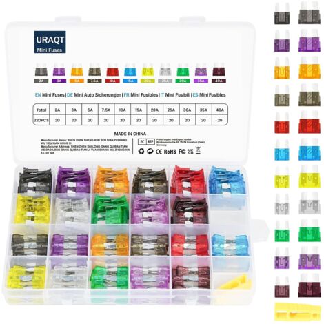220pcs Fusible Voiture Set, 110Pcs Fusible Voiture Standard et 110pcs Mini Jeu de Fusibles Auto avce 1pcs Extracteur pour Truck/RV/Camion/Moto (2A/3A/5A/7.5A/10A/15A/20A/25A/30A/ 35A/40A)