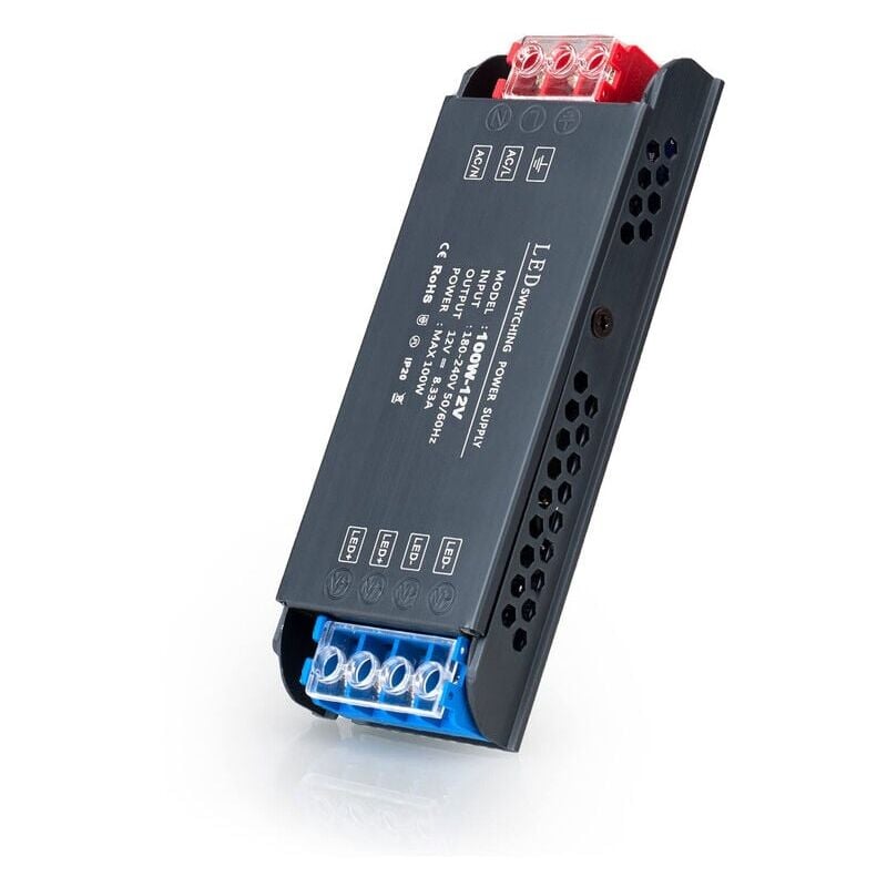 220V 12V LED Driver 100W, Ultra Mince Transfo 8,3A Adaptateur Alimentation, 220V AC à 12V DC Convertisseur, d'alimentation Basse Tension Transfo LED