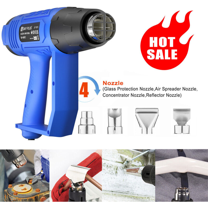 Image of 220V 2000W Heißluftpistole Heißluftfön Heißluftgebläse Mit 4 Düsen Max 600°C