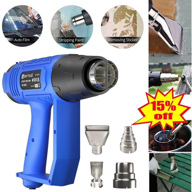 Dayplus - 220V 2000w pistolet à air chaud séchoir à air chaud ventilateur à air chaud avec 4 buses jusqu'à 600 ° c