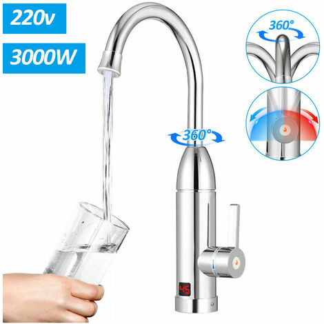 220V-240V Instant Water Heater Electric Faucet for Kitchen, Garden, Bathroom, Caravan, Camping Instant Heating Faucet, Instant Electric Heater - Silver