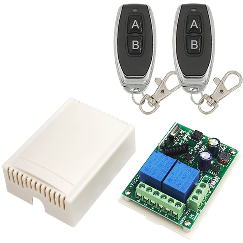 220V AC 2 Canaux Sans fil Commutateur de Télécommande, Récepteur RF Module de Relais 433 mhz avec émetteur Marche/Arrêt pour Porte deGarage, Lumière,