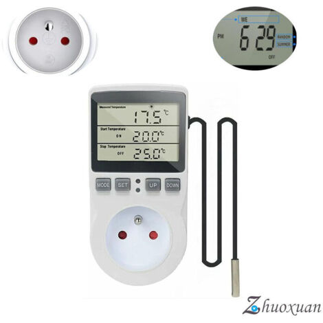 220V Digital Temperature Controller Plug for Heating and Cooling with Probe, LCD Temperature Controller Plug for Refrigerator, Incubator, Greenhouse, Fan