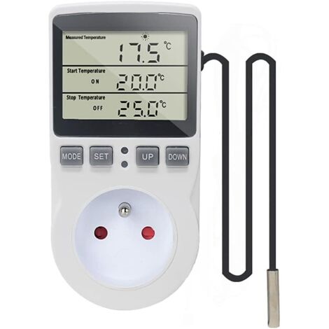 220V Digital Temperature Controller Thermostat Socket Heating Cooling with Probe, LCD Temperature Controller Socket for Refrigerator Incubator Greenhouse Fan