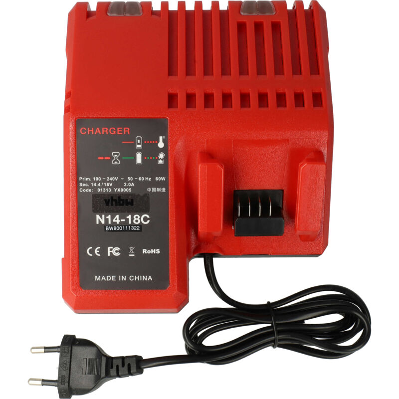 

Cargador compatible con Milwaukee M14BX, M14 BX, M18, M18XC, YTB313 herramientas, baterías de Li-Ion (14,4 V, 18 V) - Vhbw