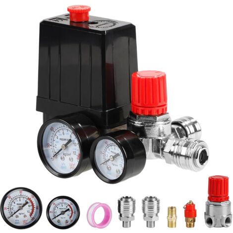 220V Luftkompressor-Druckschalter mit Manometer, Sicherheitsventil und 4-Loch-Anschlüssen 90-120 PSI