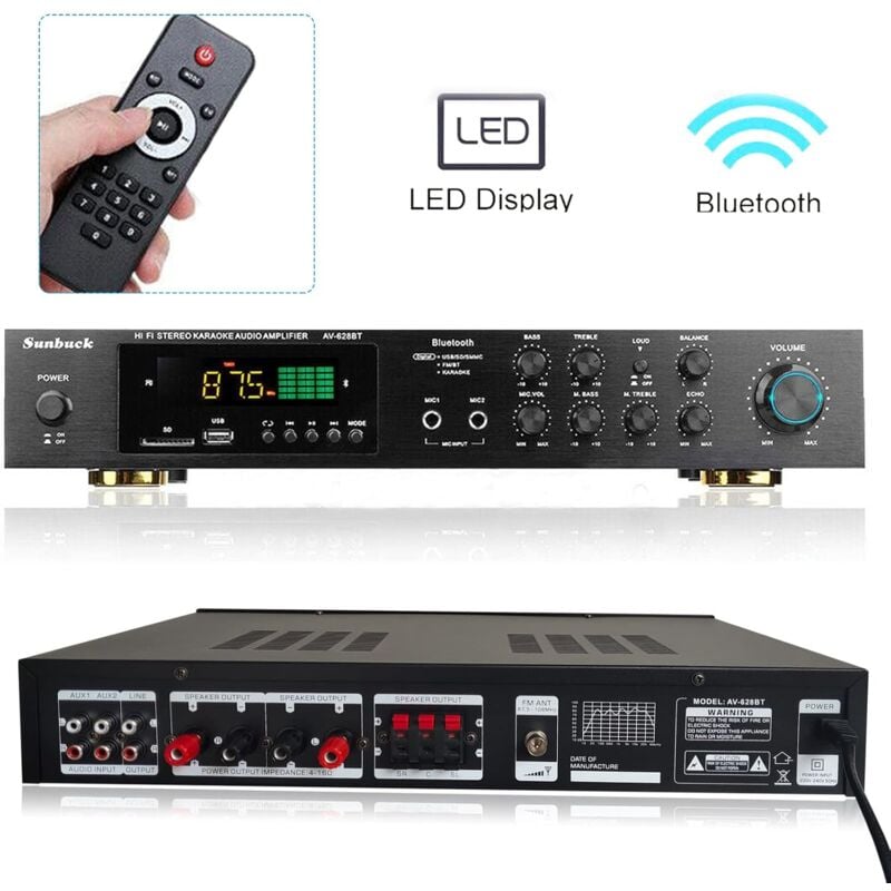 Senderpick - Amplificateur stéréo audio numérique, complet, 600 w, avec Hifi, bluetooth, bande fm/am intégré, 5 canaux et télécommande