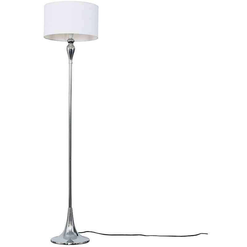 Minisun - Faulkner Spindle Floor Lamp in Chrome with Reni Shade - White