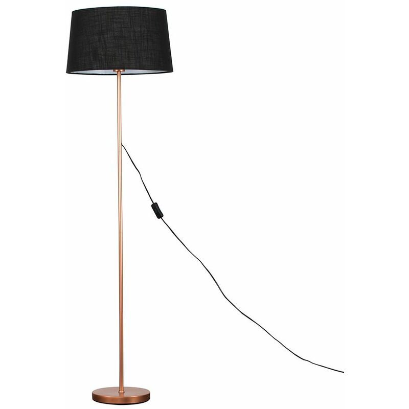 Minisun - Charlie Stem Floor Lamp in Copper with Doretta Shade - Black - No Bulb