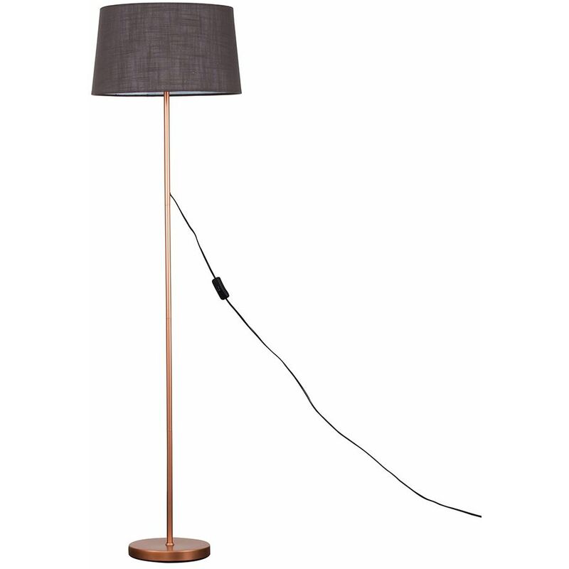 Minisun - Charlie Stem Floor Lamp in Copper with Doretta Shade - Grey - No Bulb