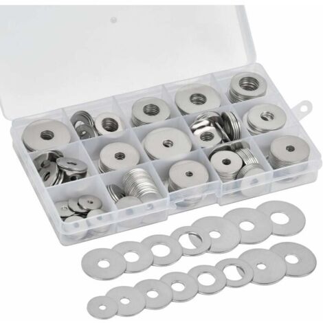 225 304 rondelles plates en acier inoxydable M3 M4 M5 M6 M8 M10 M12 Assortiment de rondelles plates, verrouillage et ensemble d'outils à main hydrauliques Différentes tailles,-