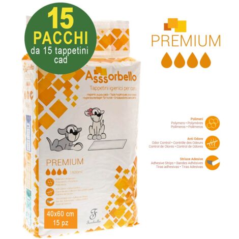 225 Tappetini igienici Asssorbello Premium 40x60 cm per cani - 15 pacchi da 15 pezzi cad.