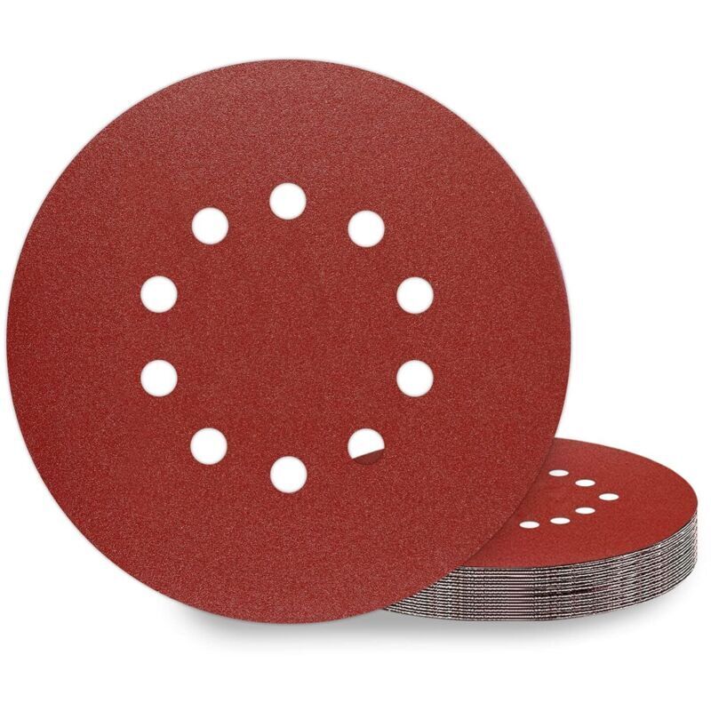 225mm Sanding Discs, 10 Pieces, P150 Grit, 10 Holes, 225mm Round Abrasive Discs, Sandpaper for Sanders
