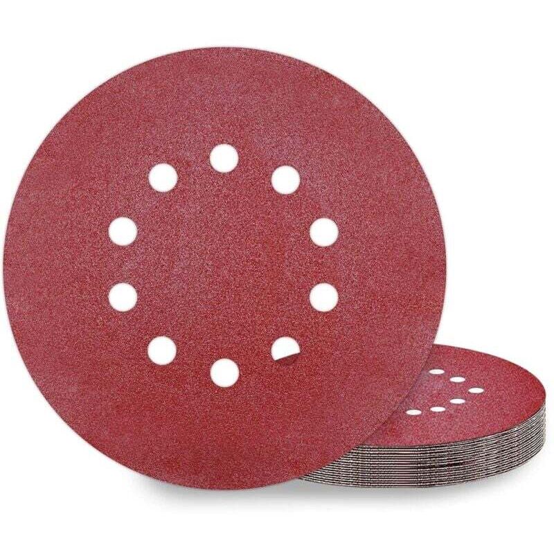 225mm Sanding Discs, 10 Pieces, P80 Grit, 10 Holes, 225mm Round Abrasive Discs, Sandpaper for Sanders