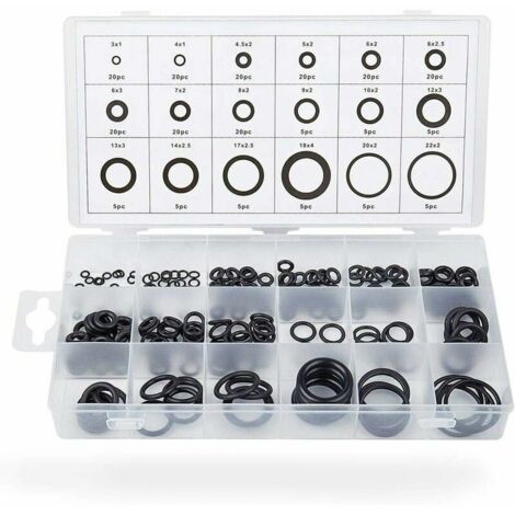 225Pcs Caoutchouc O-Ring Assortiment Joint Torique, Kit 18 tailles Noir O Ring Joints D'étanchéité, Hydraulique Plomberie Joints Laveuse Automobile Climatis Joint avec Cas d’Organisat Lefou