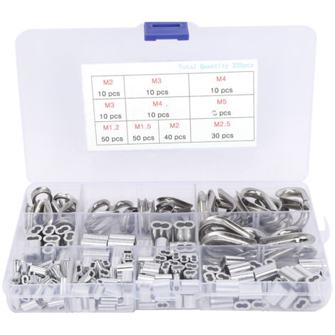225pcs Manchons de Boucle à sertir M1.2 M1.5 M2 M2.5 M3 M4 M5 pour Câble Acier avec Cosses M2 M3