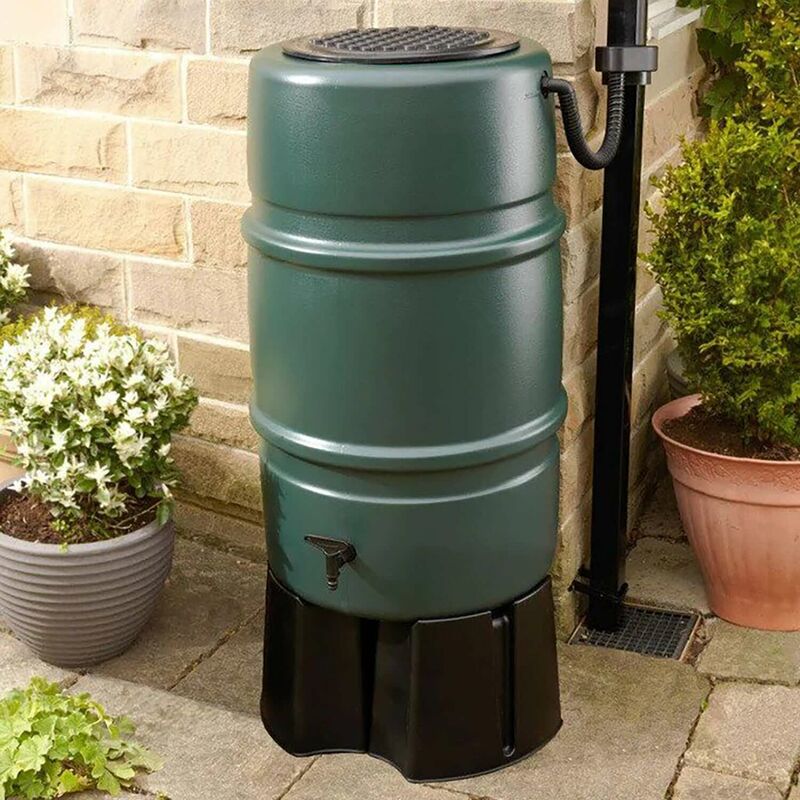 227 Litre Green Water Butt & Accessory Kit includes rain trap, tap, 3 part stand & safety lid