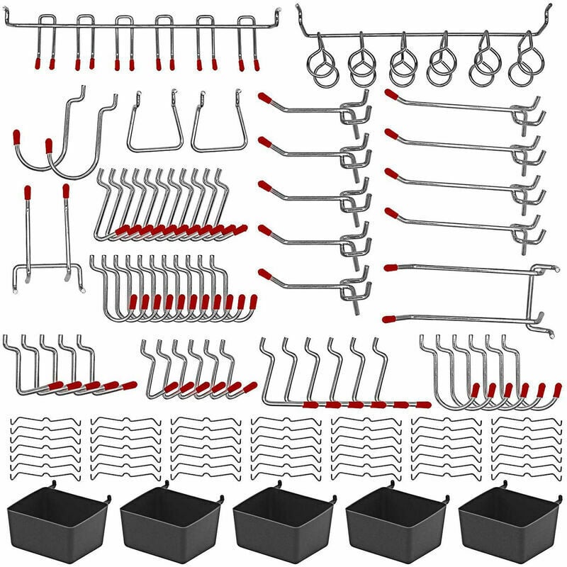 Tonchean Crochet de rangement,228 pièces crochets en métal pour panneau perforé organisateur Kit d'assortiment serrures à cheville Applications