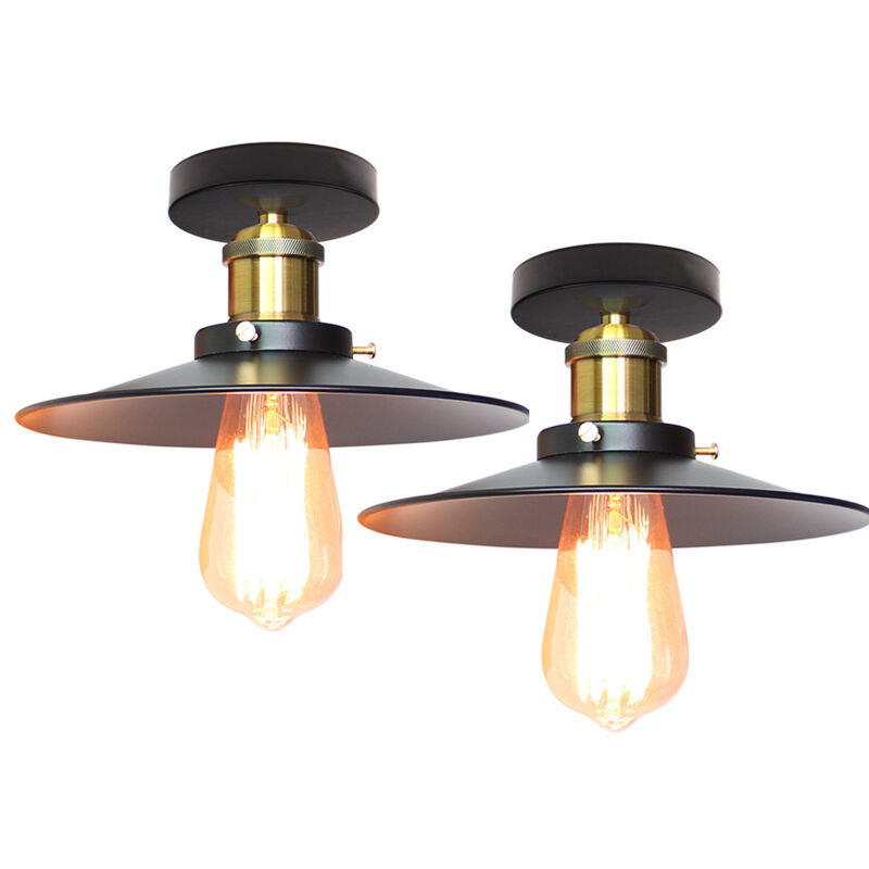 2PC Vintage Regenschirm Deckenleuchte Industrielle Deckenlampe E27 Eisen Copperhead Lampenschirm für Esszimme Bar Esszimmer Cafét Ø26cm (Schwarz)
