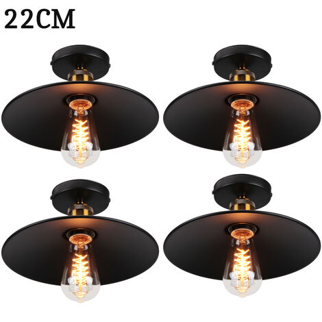 22cm Lámpara de Techo Vintage Retro Lámpara Colgante Metálico E27 para Dormitorio Escaleras Sala de Estar Negro 4PCS