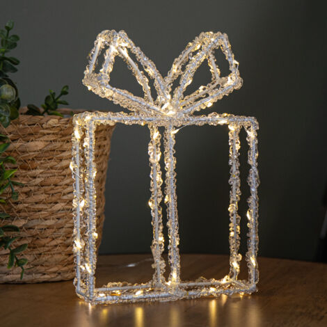 22cm Light up Acrylic Christmas Present with 80 Warm White LEDs