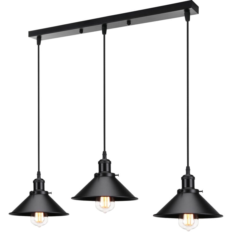 Norcks - 22CM Lustre Vintage à 3 Lumières Plafonnier En Fer En Métal Suspension Luminaire De Style Rétro Noir Pour Éclairage De Cuisine De Couloir De