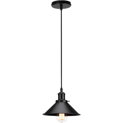 22cm Rétro Lustre Suspension Industrielle E27 Douille Noir Plafonnier Luminaire Ajustable 1PCS