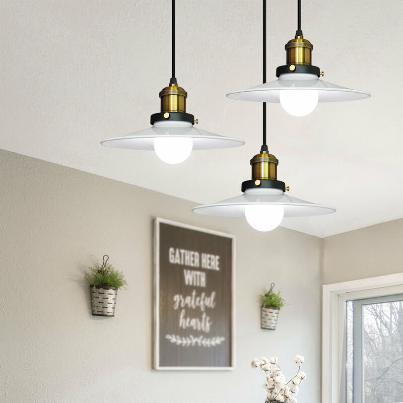 Industrial Pendant Light Fitting 3 Lights Antique White Metal Chandelier Vintage Retro Ceiling Lamp with Ø22cm Lampshade for Kitchen Island