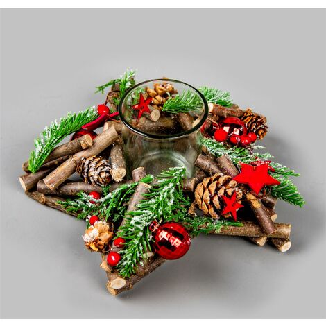 22cm Twig Star Candle Holder Red