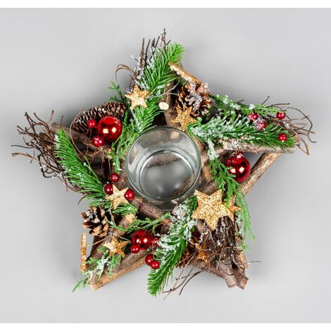 22cm Twig Star Candle Holder Red/Brown