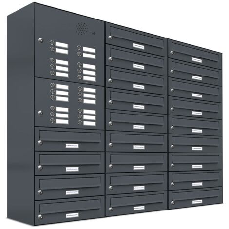 22er Briefkasten Anlage Aufputz - Wandmontage RAL 7016 Anthrazit Klingel