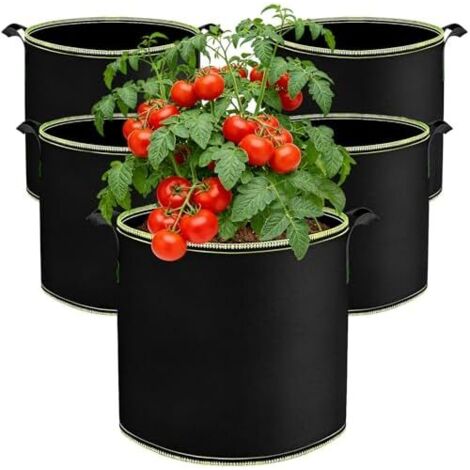 22L Sac de Culture, 5 Pièces Plantation Non Tissé, Sacs à Plantes avec Poignée, Réutilisable, pour Tomates, Carottes, Fraises, Pommes Terre, Légumes, Fleurs (22L) -