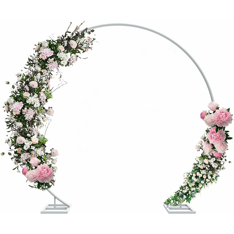 Image of 2,4M Arco di nozze rotondo Porta arco sfondo nuziale party feste floreale palloncino decorazione Porta arco sfondo decorativo fiore, bianco