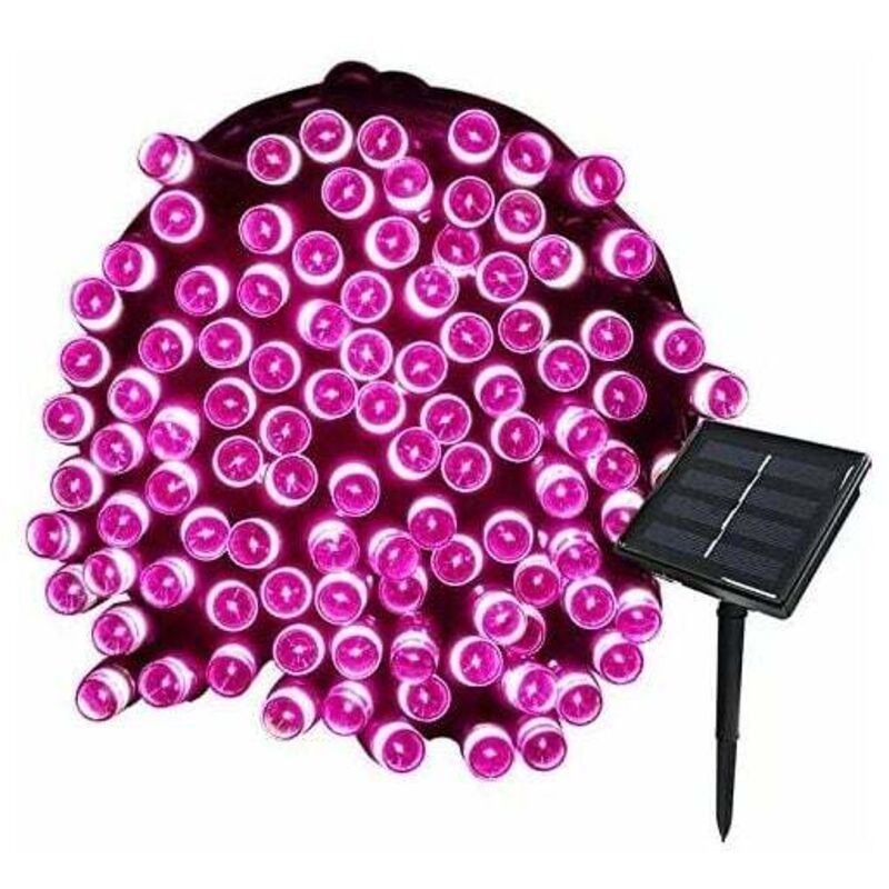 22M Guirlande Solaire 200 Led 8 Jeux De Lumière Guirlande Lumineuse Idéal Pour Fête, Mariage, Anniversaire Et Jardin Extérieur (Rose)