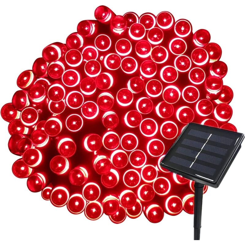 22M Guirlande Solaire 200 LED 8 Jeux de Lumière Guirlande Lumineuse Idéal pour Fête, Mariage, Anniversaire et Jardin Extérieur (Rouge)