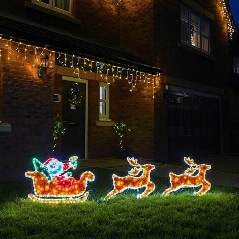 2.2m Outdoor LED Santa Father Christmas and Reindeers Silhouette Motif Decoration Rope Light Tinsel