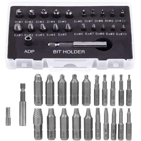 22pcs Endommagé Vis Extracteurs de Vis Cassé Extracteur avec Porte-embout Magnétique et Adaptateur de Douille pour Vis Cassée