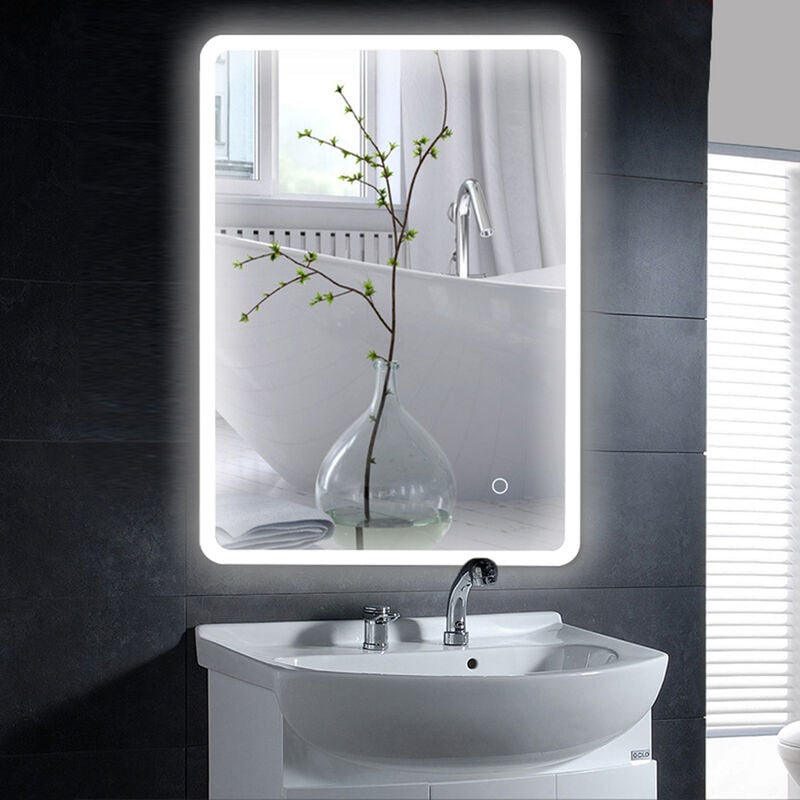 Miroir led Lampe de Miroir 70×50CM Miroir Lumineux Verre Trempé Blanc Froid 6400K 22W