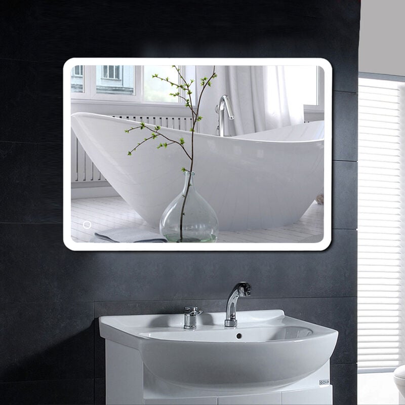 Jeobest - Miroir de salle de bain led angle arrondi 80×60CM design moderne