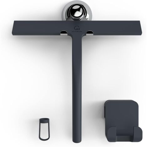 23 cm noir - Raclette de douche avec support ventouse - 2 raclettes à vitre pour salle de bain - Crochets à vitre en silicone inox, accessoires de douche inclus Equipement de nettoyage ménager