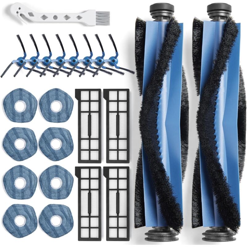 23 Pièces Accessoires Rechange pour Eufy X10 Pro Omni Aspirateur, Kit d'accessoires avec 2 Brosses Principales, 4 Filtres, 8 Chiffons de nettoyage, 8