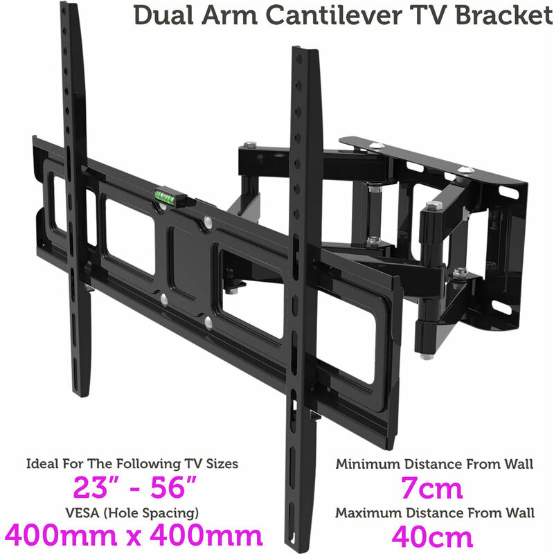 Loops - 23' to 56' dual arm Full Motion tv Wall Bracket Cantilever Tilting Screen Mount
