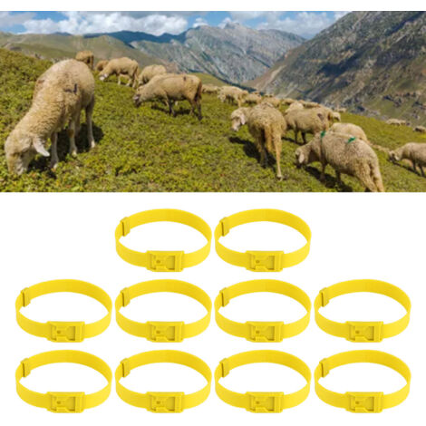 23 Zoll verstellbares PU-Halsband für Nutztiere wie Ziegen, Rinder, Pferde und Schafe, gelb, 10 Stück