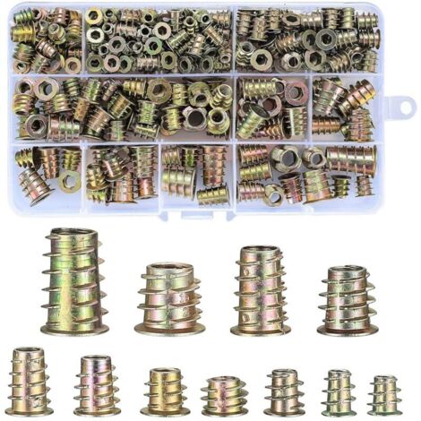 230 pezzi Inserti filettati per legno, dadi esagonali in lega di zinco, inserti con filettatura esterna, dadi a pressione per inserti filettati in mobili in legno (230 pezzi)