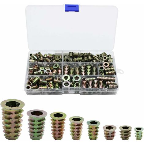 230 Pièces Alliage De Zinc Insert Fileté, Hexagonale Écrous Inserts Fileté, M4 M5 M6 M8 Kit D'Outils D'Écrou Pour Meubles En Bois