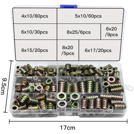 230 Pièces Alliage Zinc Insert Fileté Hexagonale Écrous M4 M5 M6 M8 Kit Outils Écrou Bois