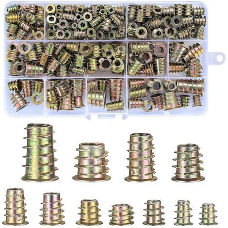 230 Pièces Insert Fileté Bois, Alliage de Zinc Hexagonale Écrous Inserts Filetage Extérieur, M4/M5/M6/M8/M10 Écrous à Six Pans Creux, Écrous à Enfoncer pour Inserts Filetés de Meubles en Bois