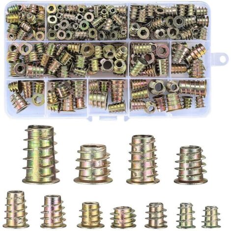 230 Pièces Insert Fileté Bois, Alliage de Zinc Hexagonale Écrous Inserts Filetage Extérieur, M4/M5/M6/M8/M10 Écrous à Six Pans Creux, Écrous à Enfoncer pour Inserts Filetés de Meubles en Bois